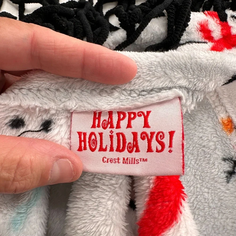 Happy Holidays Crest‎ Mills Snowman Throw Blanket Polyester Black Fringe 66x47